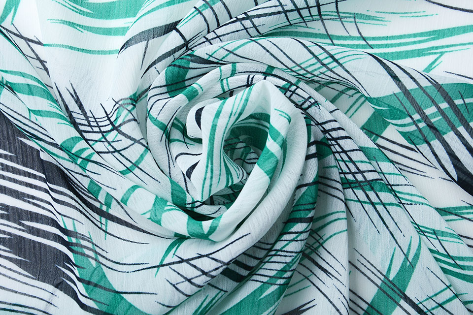 Chiffon Printed Brush Strokes Sea Green Navy Blue