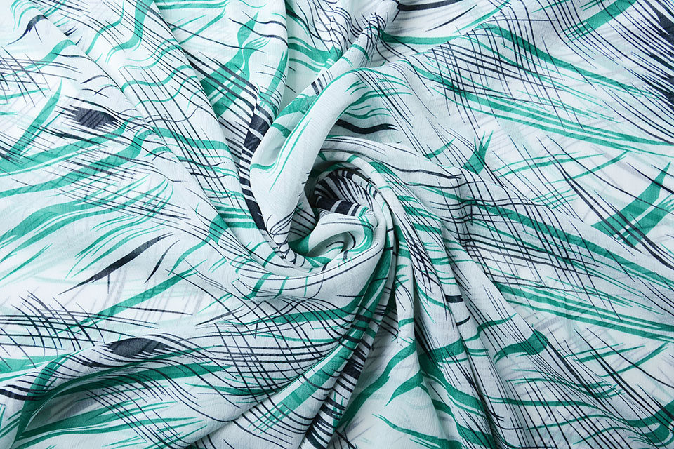 Chiffon Printed Brush Strokes Sea Green Navy Blue
