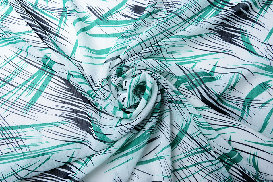 Chiffon Printed Brush Strokes Sea Green Navy Blue