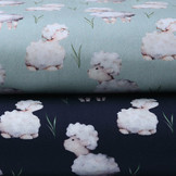 100% Digitaal Katoen Schaapjes Marine Blauw