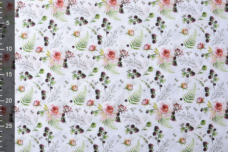100% Digital Baumwolle Rosen und Brombeeren