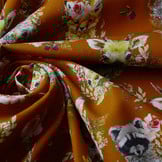 100% Digital Baumwolle Waldtiere Blumen Brique