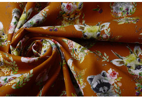 100% Digital Cotton Forest animals Flowers Brique