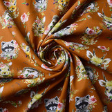 100% Digitaal Katoen Bosdieren Bloemen Brique