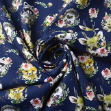 100% Digital Baumwolle Waldtiere Blumen Marine