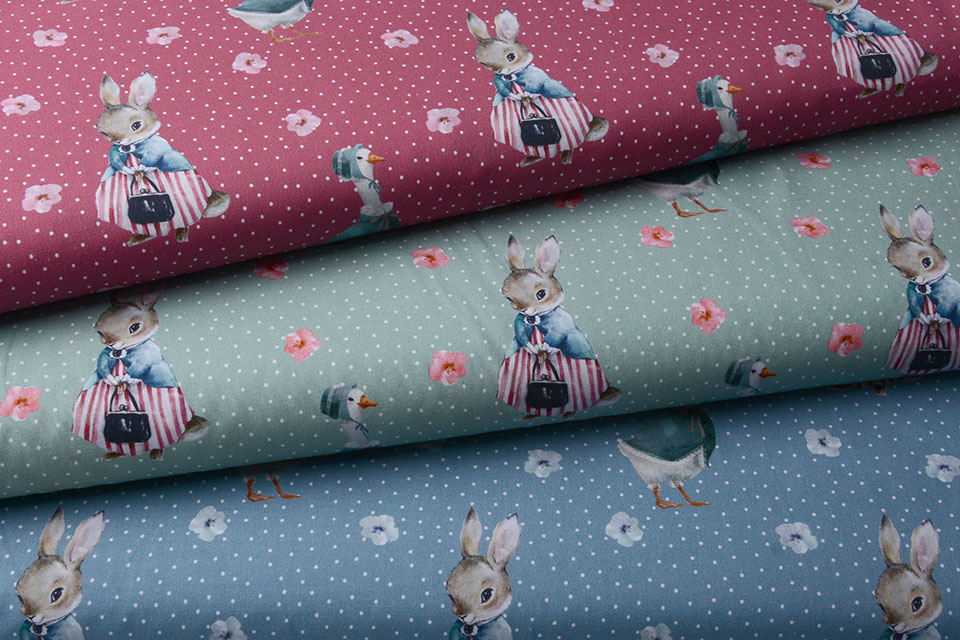 100% Digital Cotton Rabbit Goose Blue