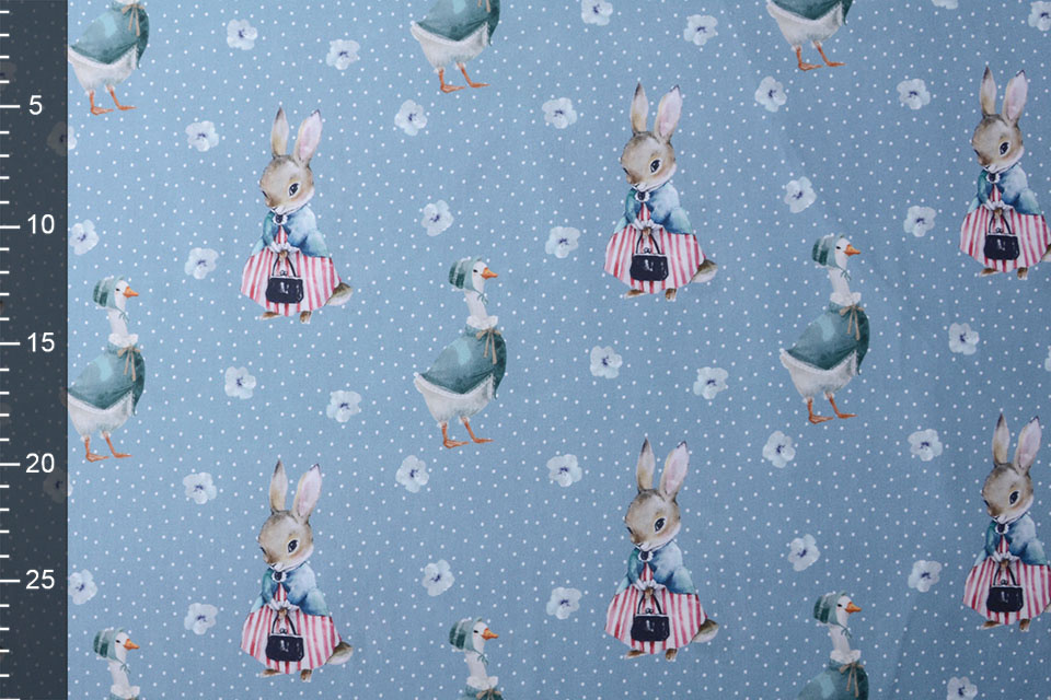 100% Digital Cotton Rabbit Goose Blue