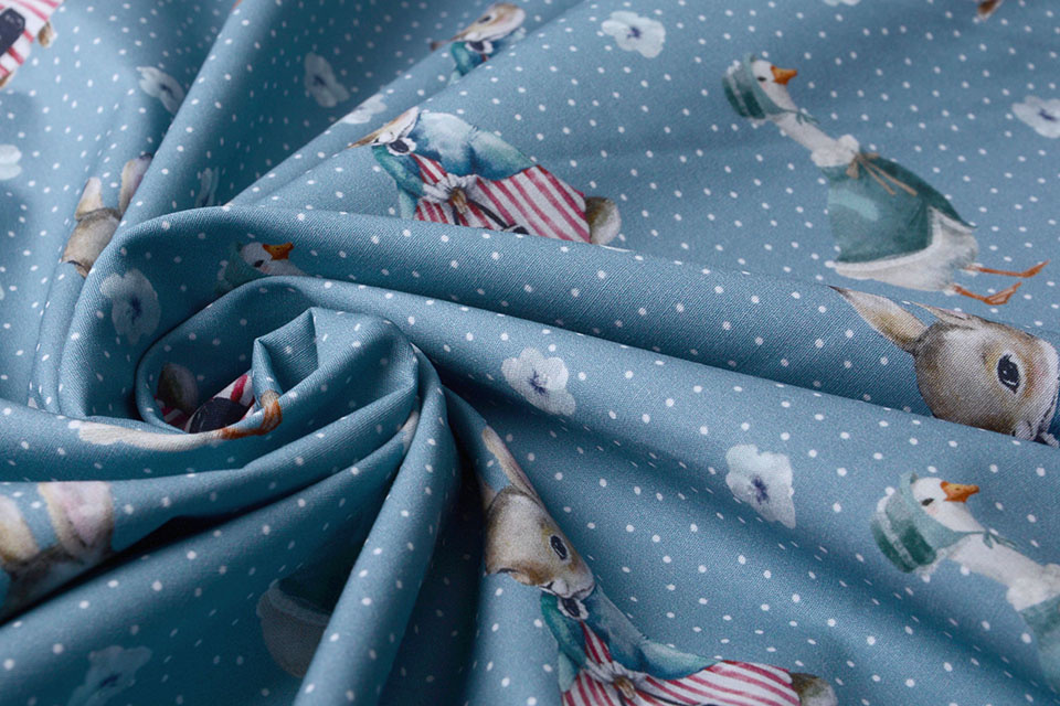100% Digital Cotton Rabbit Goose Blue