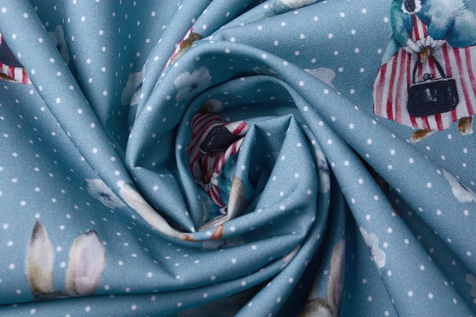 100% Digital Cotton Rabbit Goose Blue