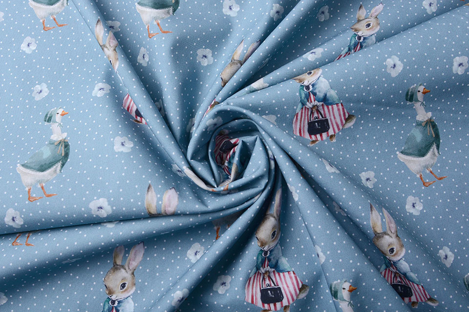 100% Digital Cotton Rabbit Goose Blue