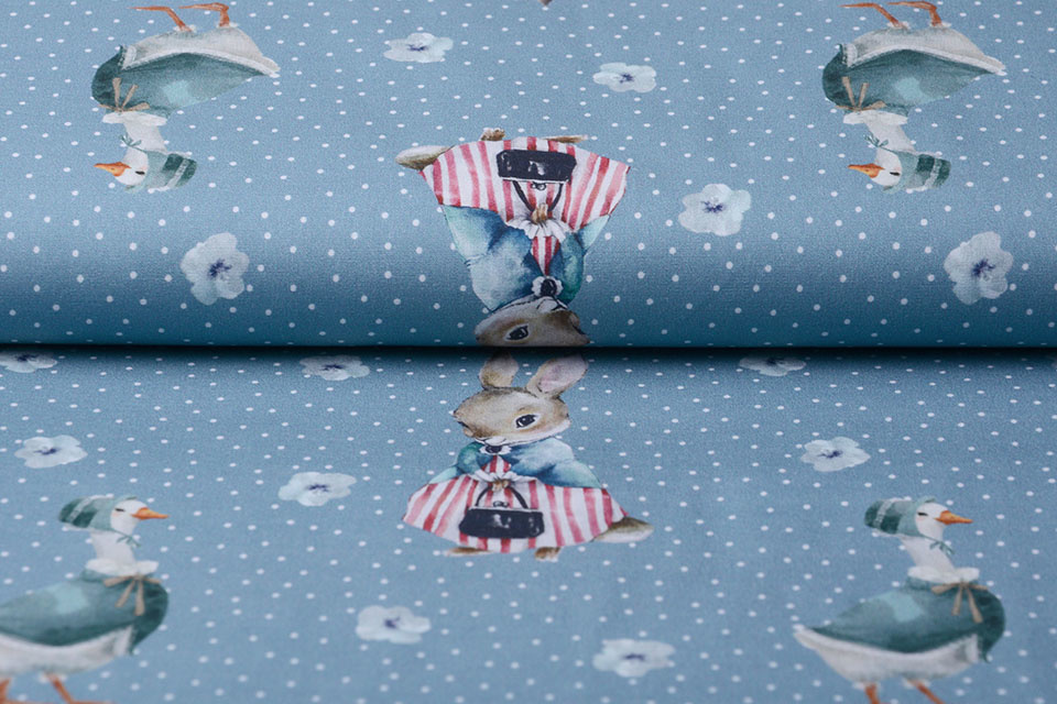 100% Digital Cotton Rabbit Goose Blue