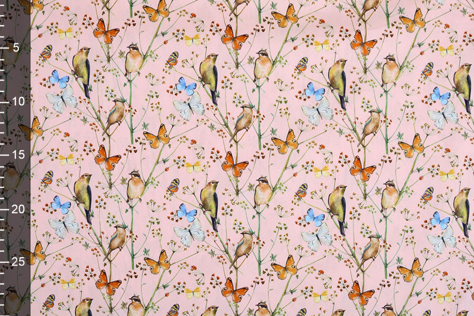 100% Digital Cotton Butterfly garden Powder Pink