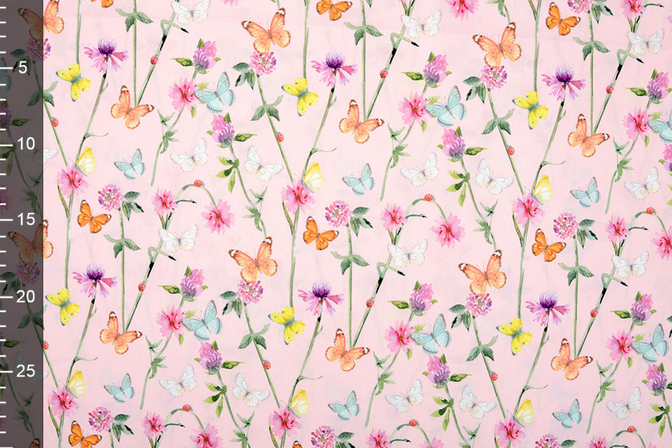 100% Digital Cotton Flowers Butterfly Powder Pink