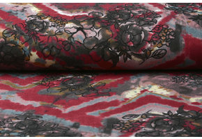 Jersey Fabric Tie Dye Flowers Red