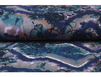 Jersey Fabric Tie Dye Flowers Blue