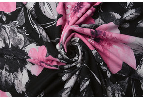 Jersey Stof Aquarel Bloemen Roze