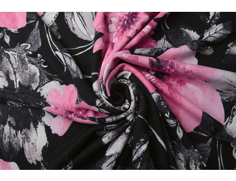 Jersey Stoff Aquarel Blumen Rosa