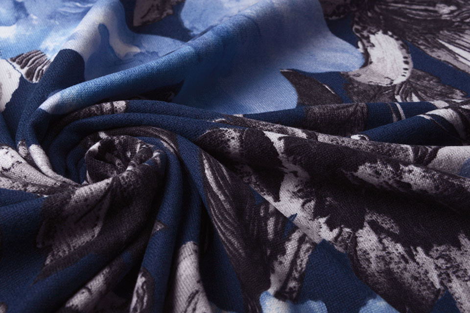 Jersey Stof Aquarel Bloemen Blauw