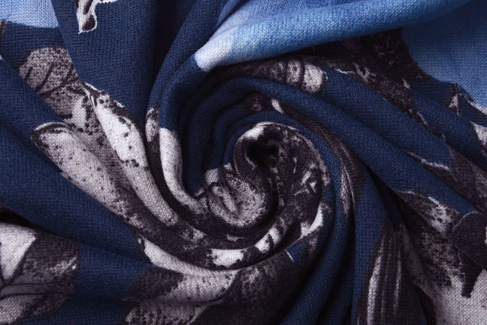 Jersey Stof Aquarel Bloemen Blauw