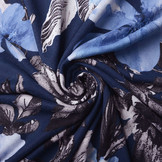 Jersey Stof Aquarel Bloemen Blauw