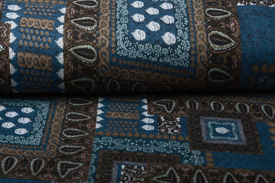 Jersey Stof Ornament Ahlat Blauw