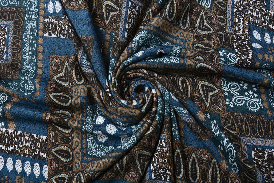 Jersey Stof Ornament Ahlat Blauw