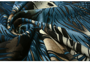 Jersey Stof Bladeren Blauw