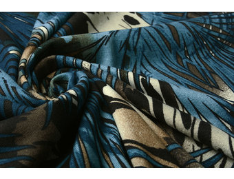 Jersey Fabric Leaves Blue