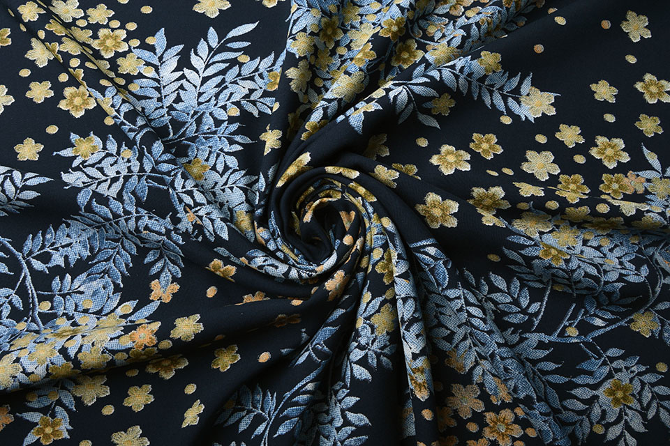 100% Viscose Bloesem Tak Blauw