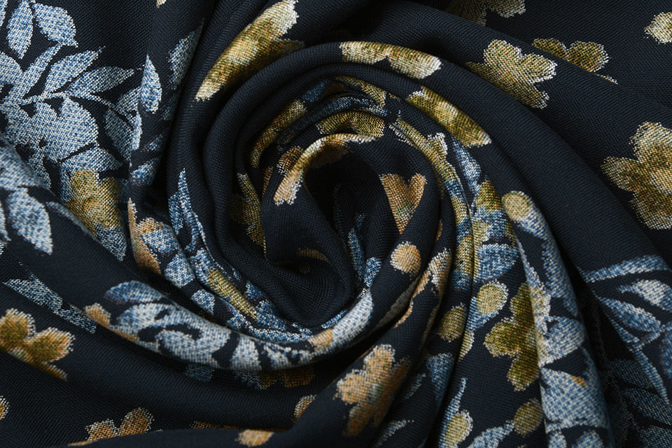 100% Viscose Blossom Branch Blue