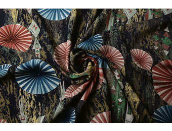 100% Viskose Sonnenschirm Rot Blau