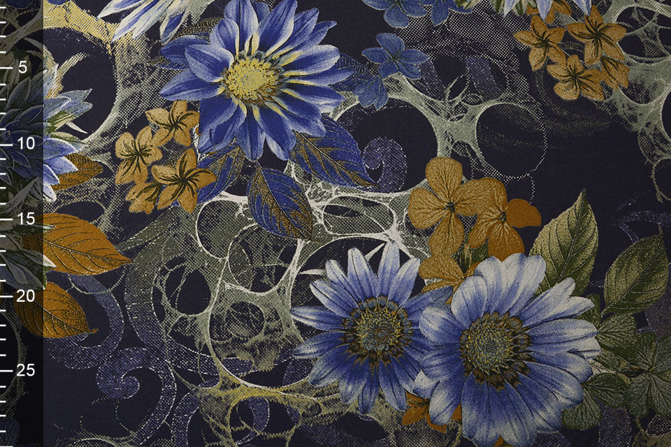 100% Viscose Margriet Bloemen Blauw