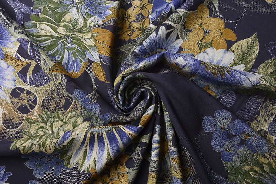 100% Viscose Margriet Bloemen Blauw