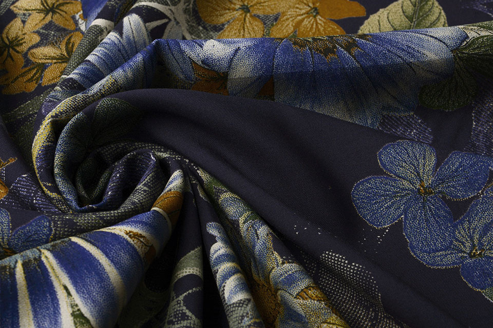 100% Viscose Margriet Bloemen Blauw