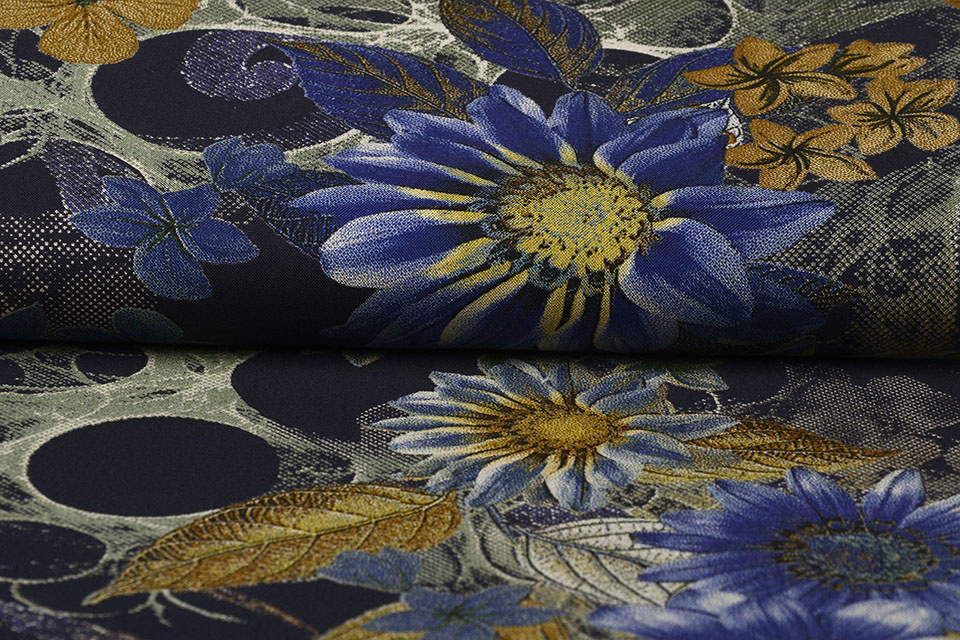 100% Viscose Margriet Bloemen Blauw