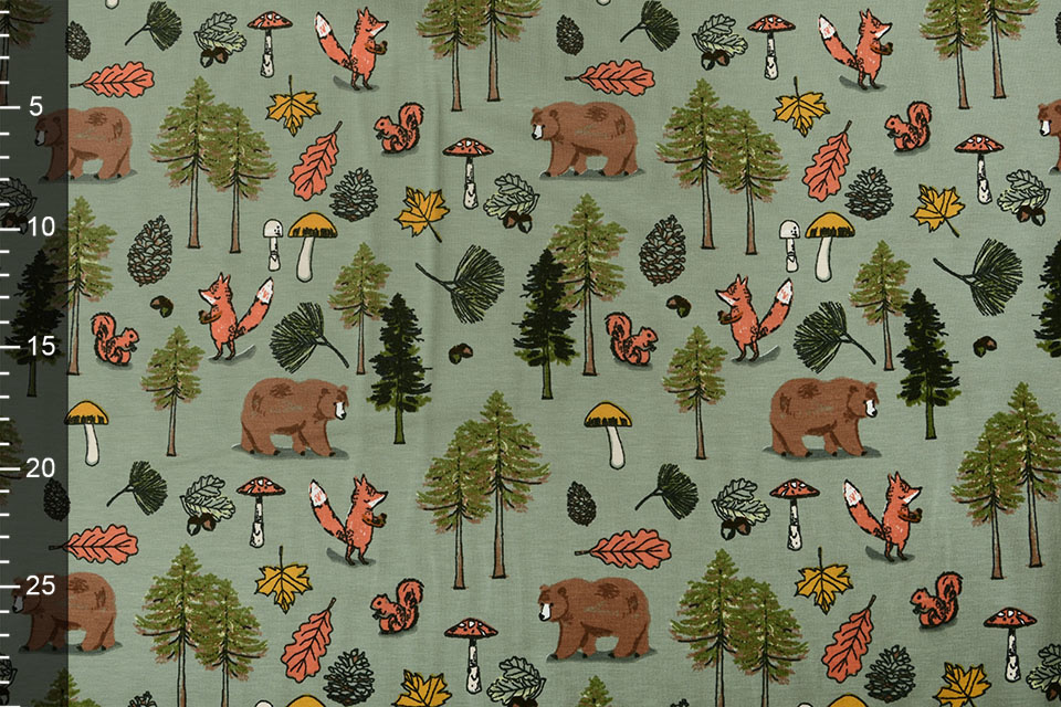 Cotton Jersey Animal Forest Old Green