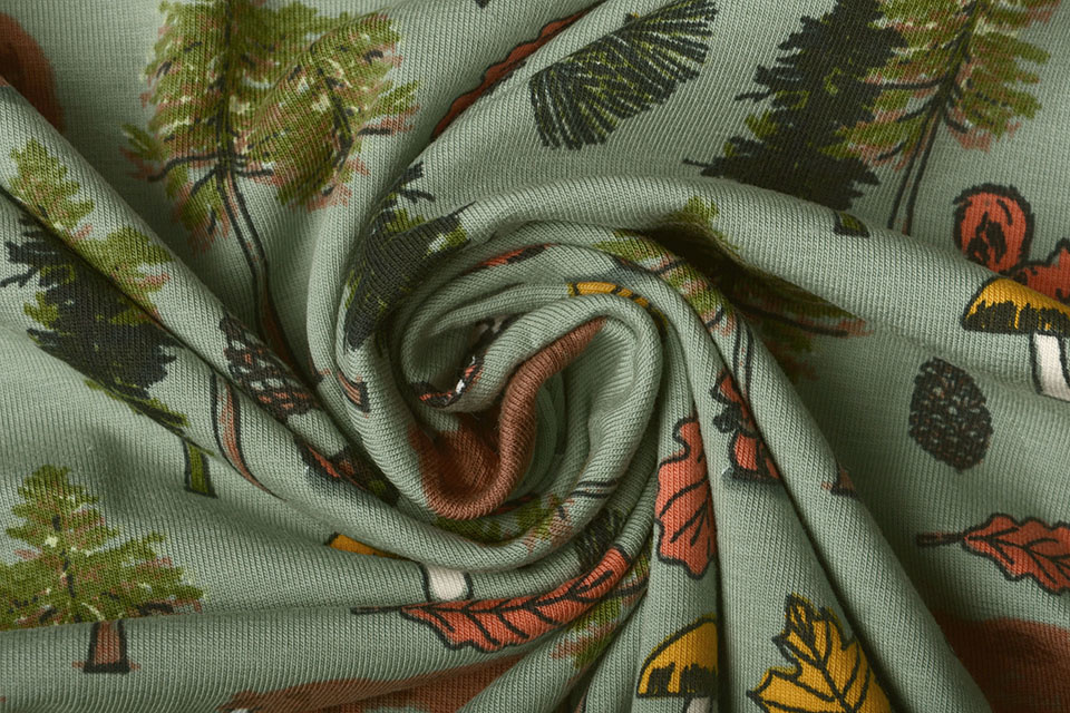 Cotton Jersey Animal Forest Old Green