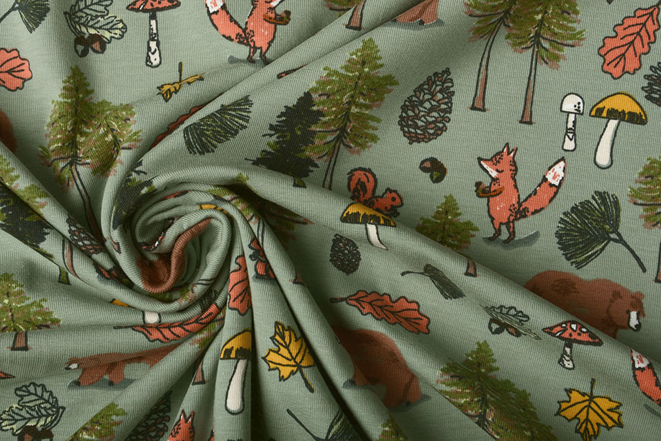 Cotton Jersey Animal Forest Old Green