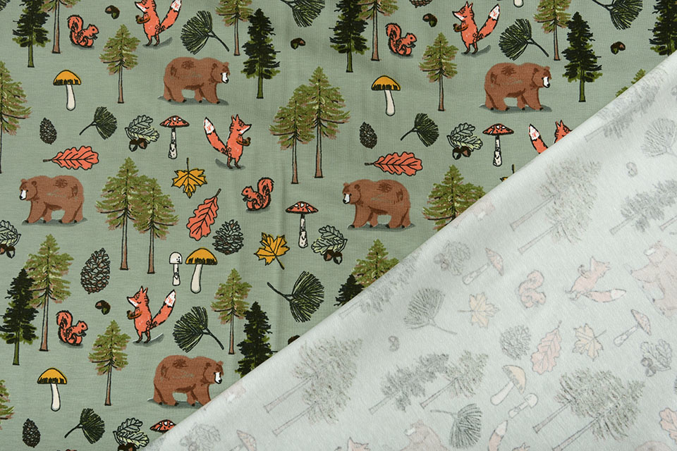 Cotton Jersey Animal Forest Old Green