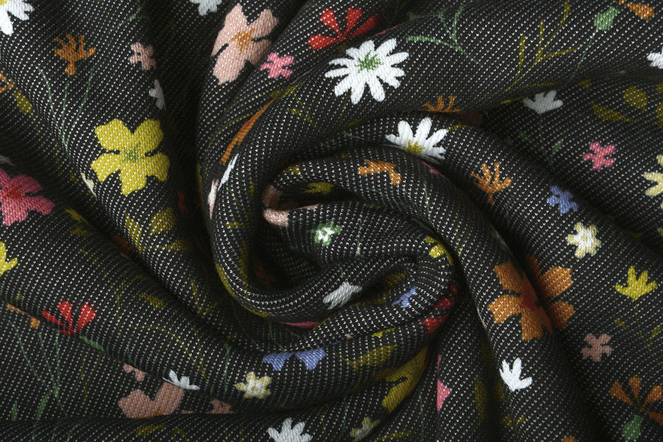 Sweatstoff Alpenfleece Denim Blumen Schwarz