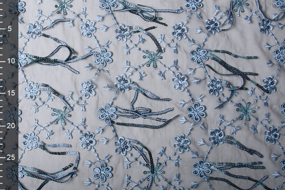Mesh Embroidered Sequins Milou Blue - YES Fabrics