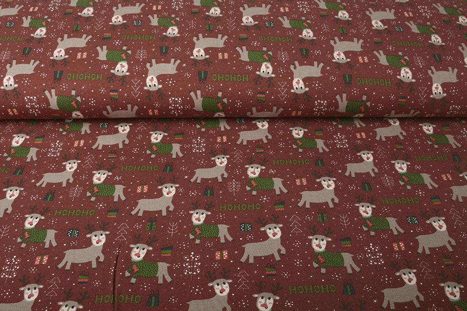 Cotton Jersey Reindeer Bordeaux