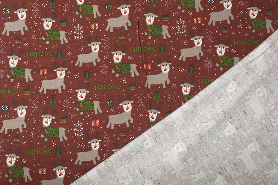 Cotton Jersey Reindeer Bordeaux