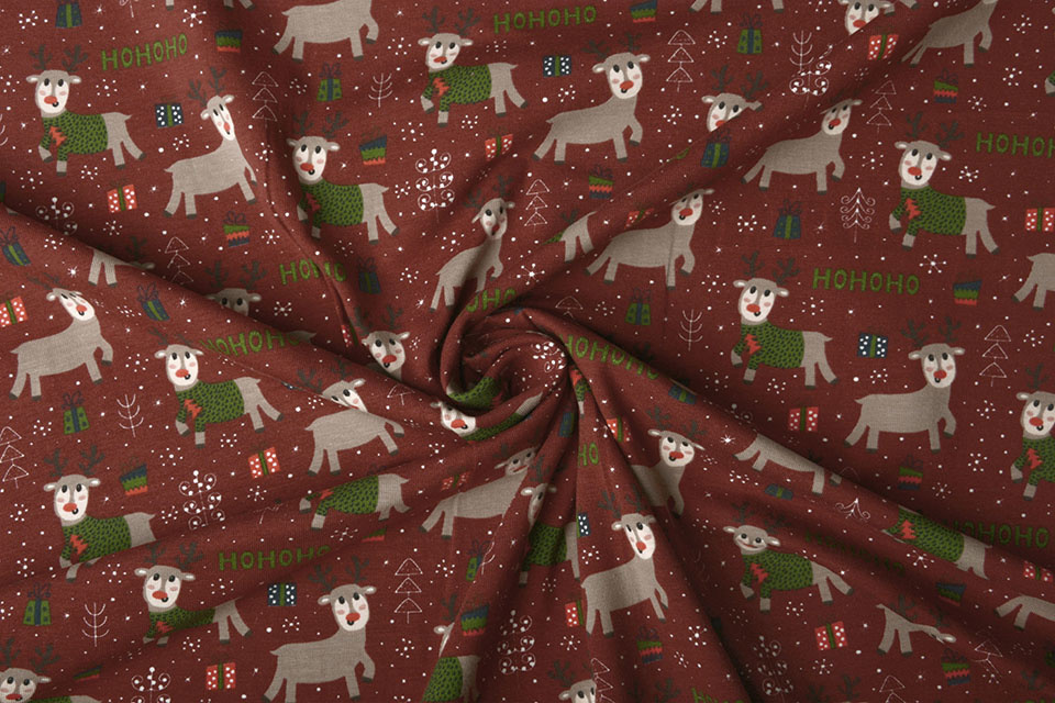 Cotton Jersey Reindeer Bordeaux