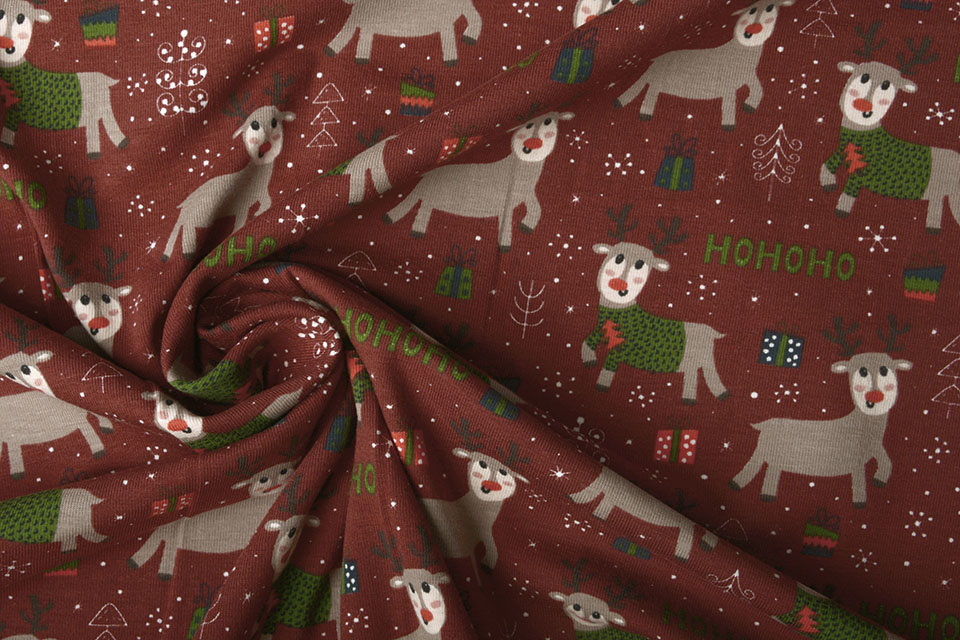 Cotton Jersey Reindeer Bordeaux