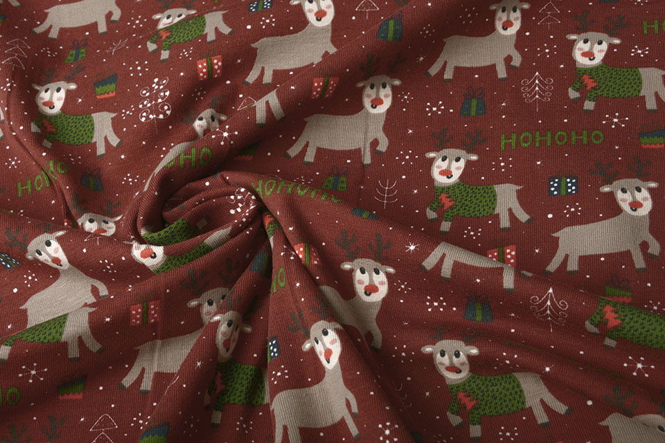 Cotton Jersey Reindeer Bordeaux