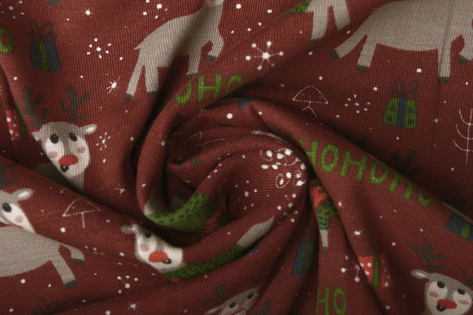 Cotton Jersey Reindeer Bordeaux