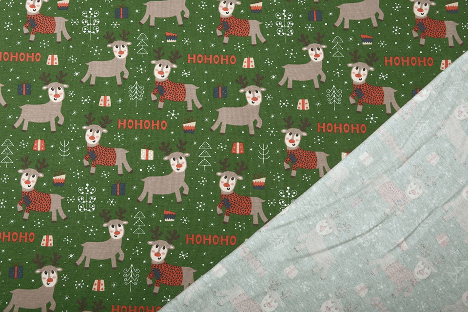 Cotton Jersey Reindeer Green