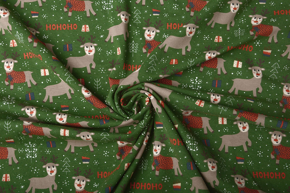 Cotton Jersey Reindeer Green