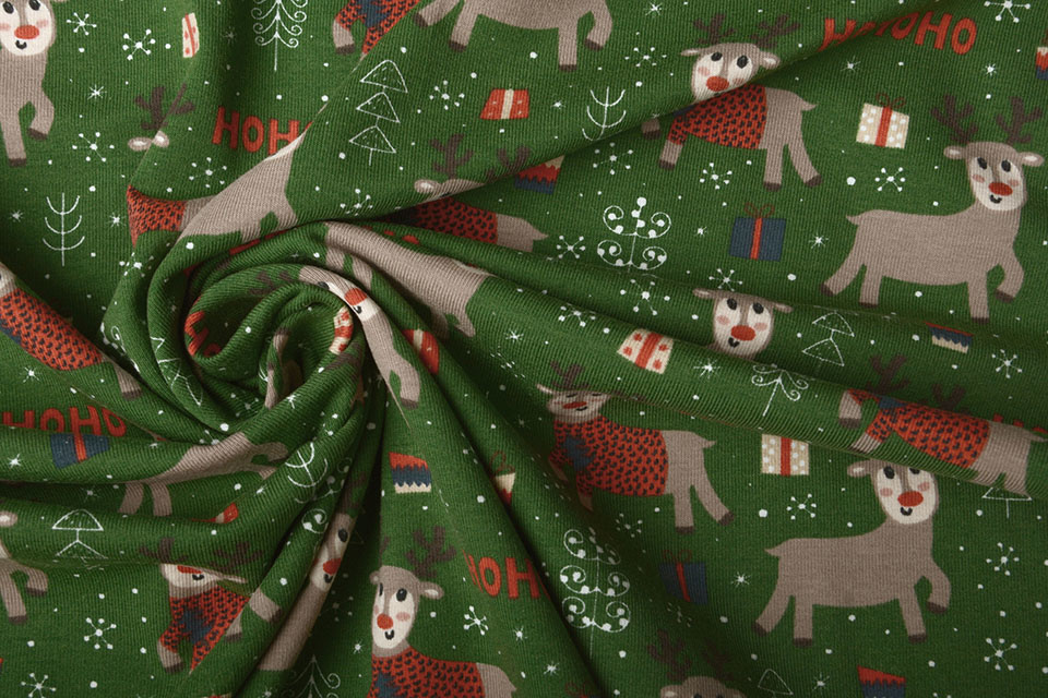 Cotton Jersey Reindeer Green